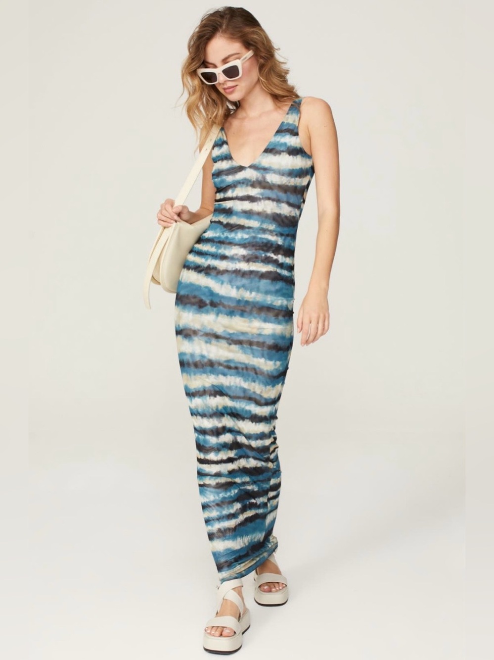 Ronny Kobo Collection~Blue, White & Black V-Neck Roxio Maxi Dress~Sz Small~$298~
